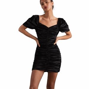 Hutch 12 velvet Ruched Puff-Sleeved Mini 0043 black Dress Anthropologie